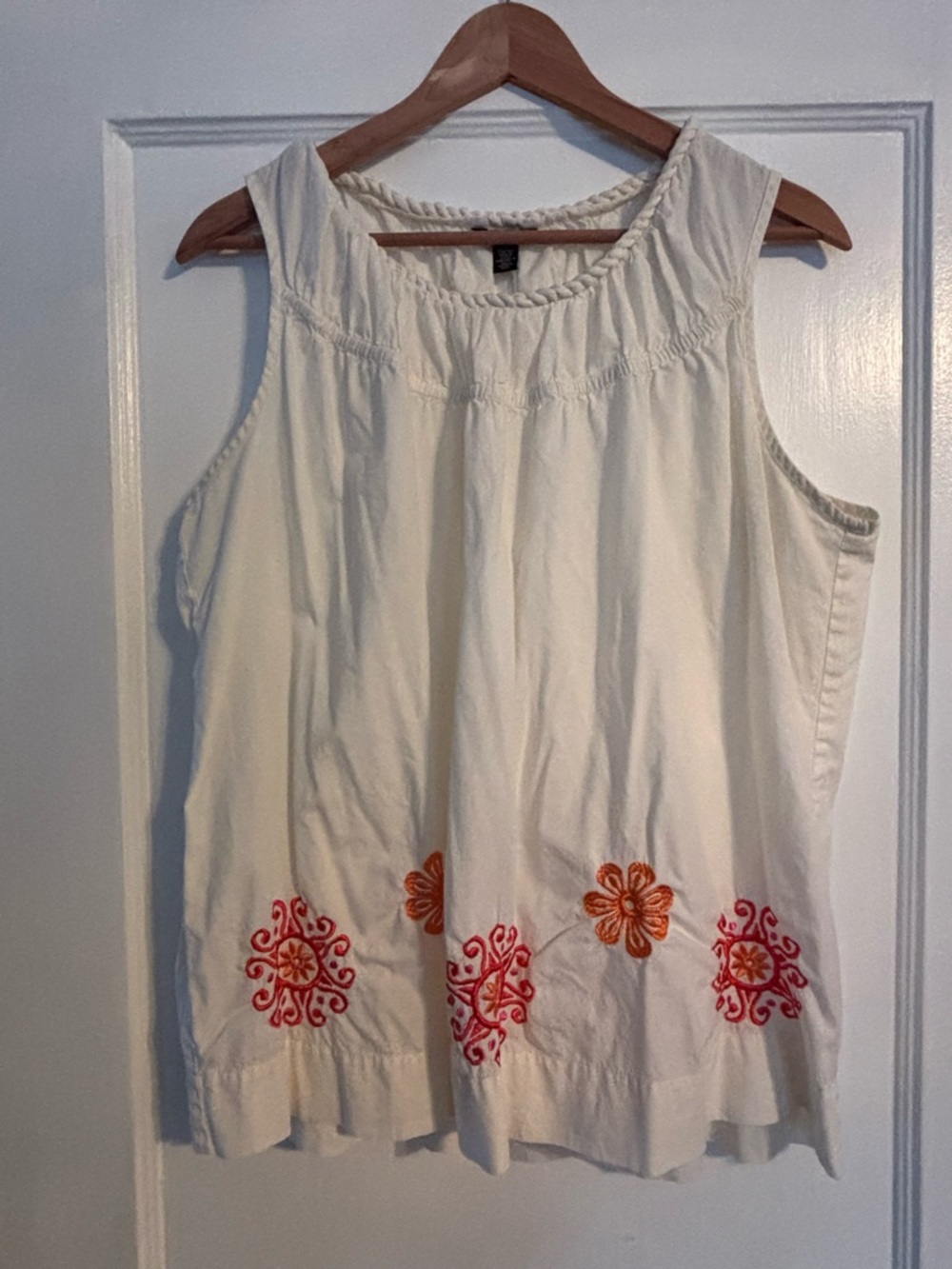 Tommy Hilfiger Cream Sleeveless Embroidered Tank with Orange and Pink Accents